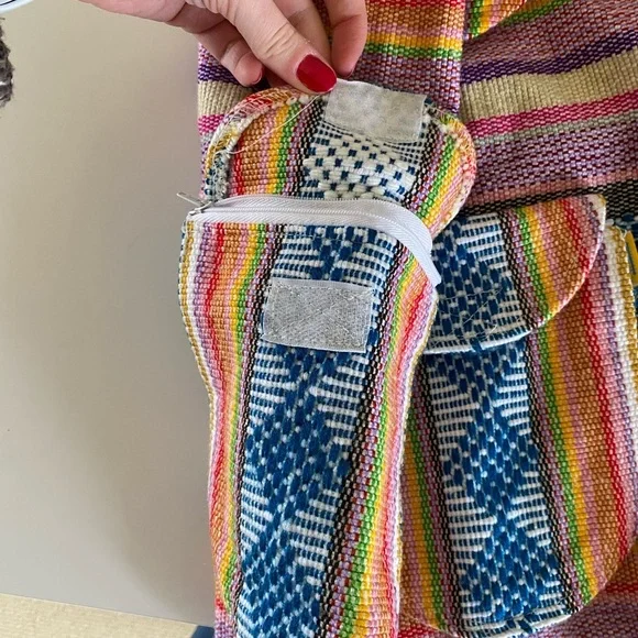 Multicolor Woven Baja-Style Backpack with Drawstring, Shell Accent & Pockets - Picture 3 of 8